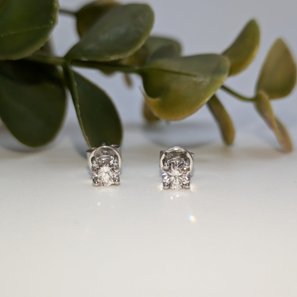 Gallery set four claw solitaire stud earrings White Gold F/VS1