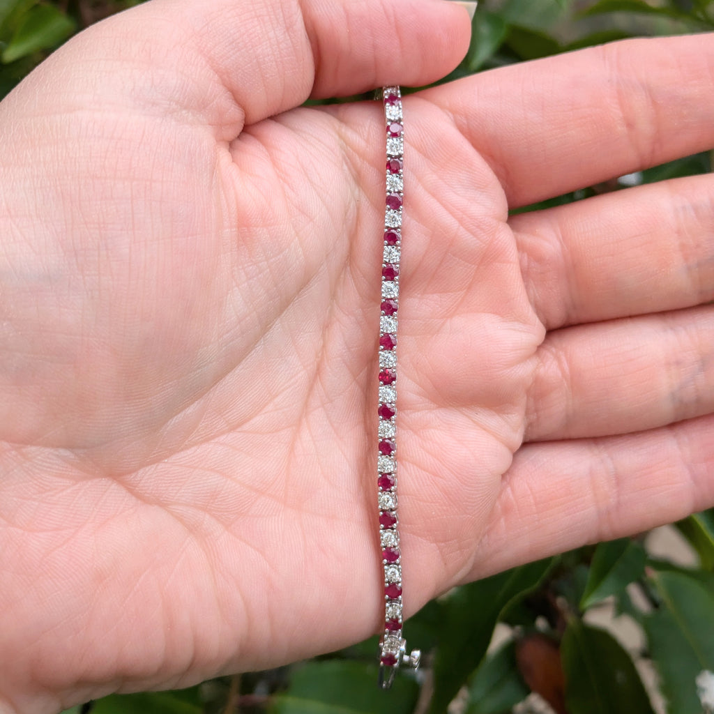 Ruby with illusion set diamonds tennis bracelet F/VS1