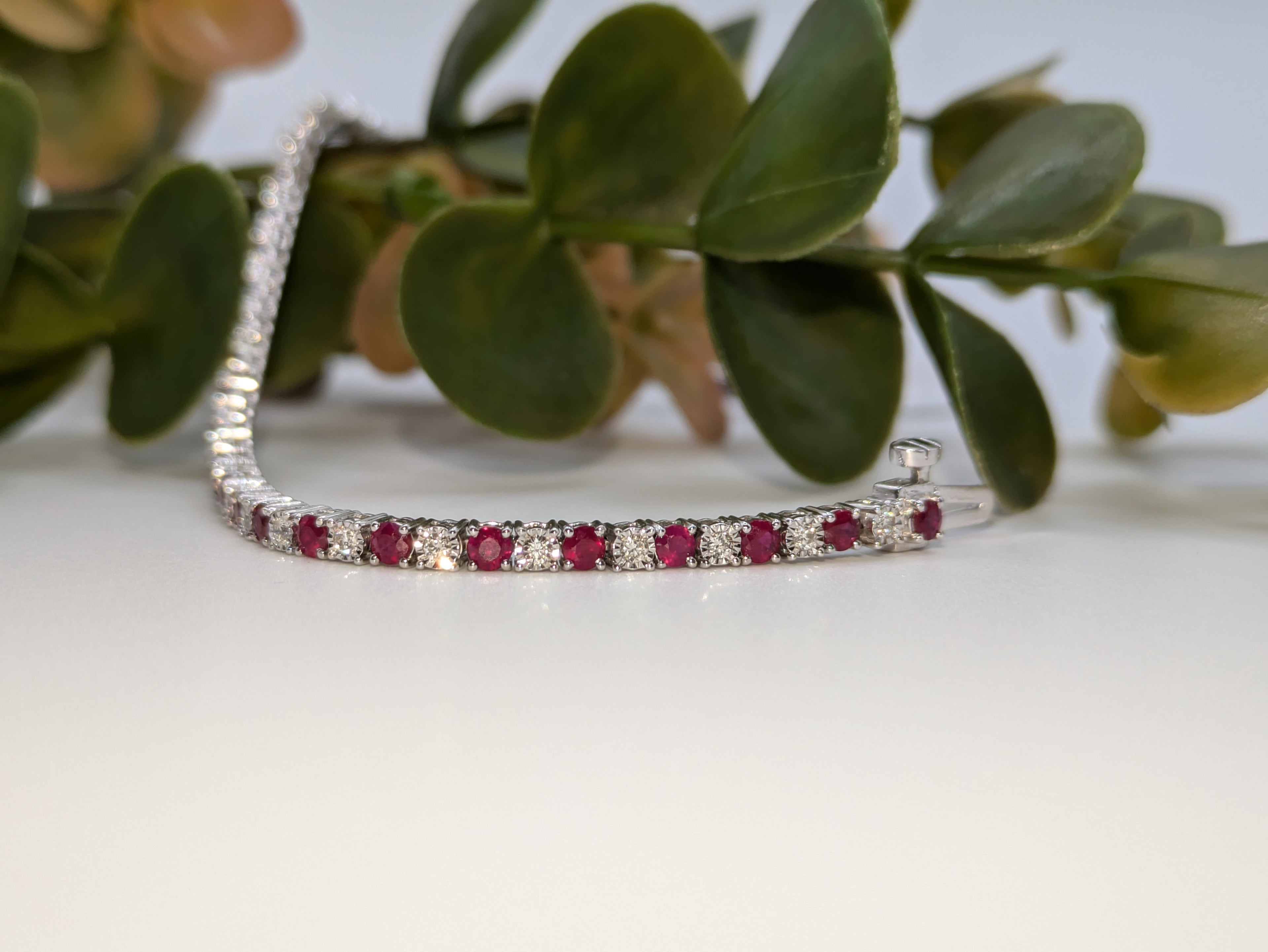 Ruby with illusion set diamonds tennis bracelet F/VS1