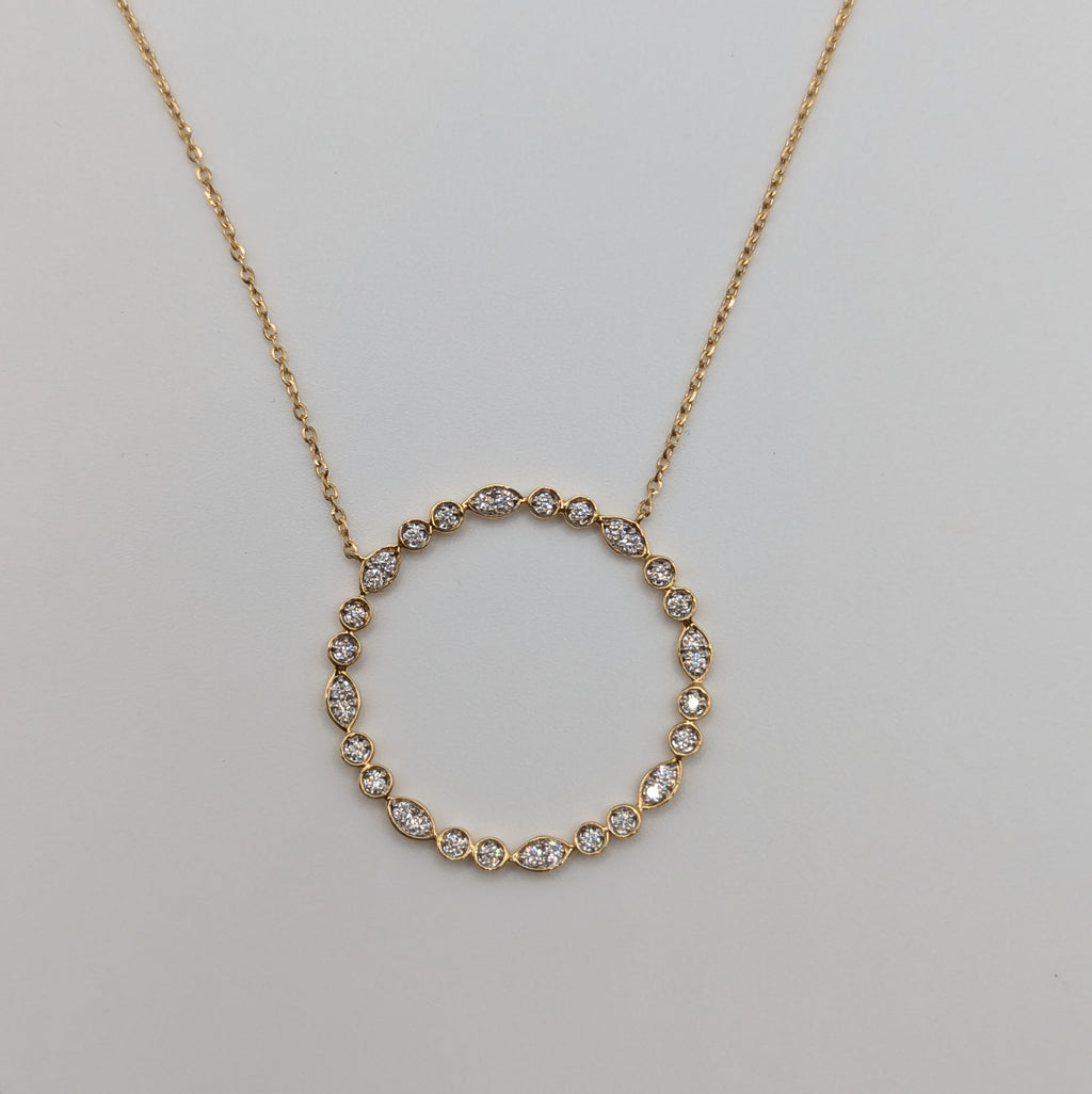 marquise and round style milgrain open cycle 18k yellow gold