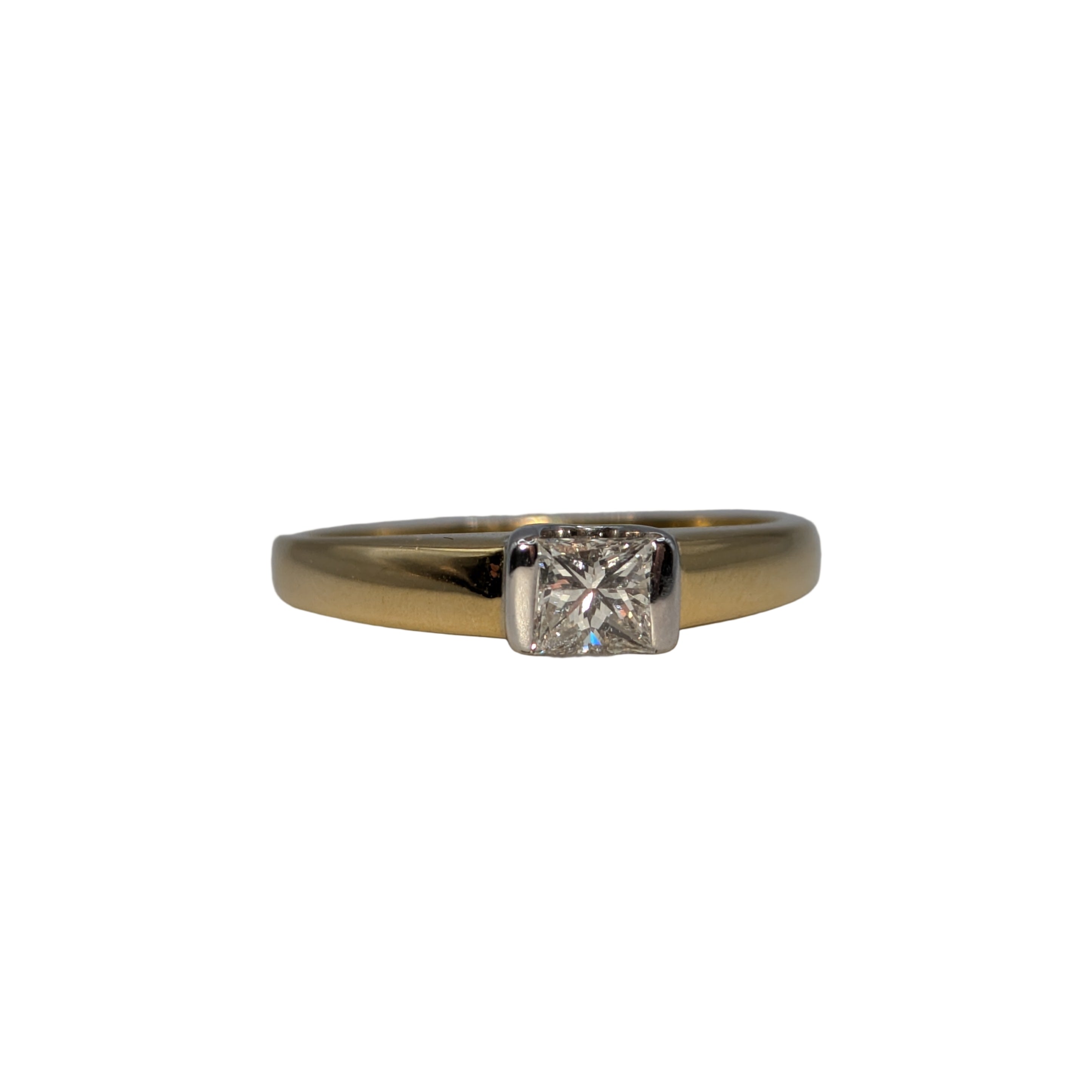 princess cut solitaire 18k wide band ring