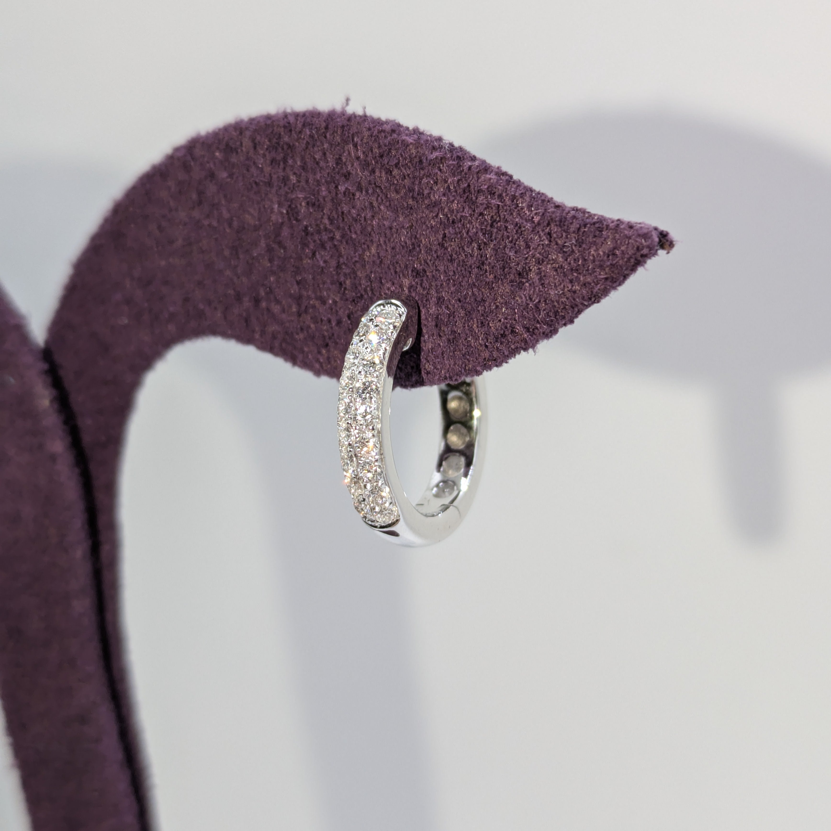 18k White gold pave set chunky hoops