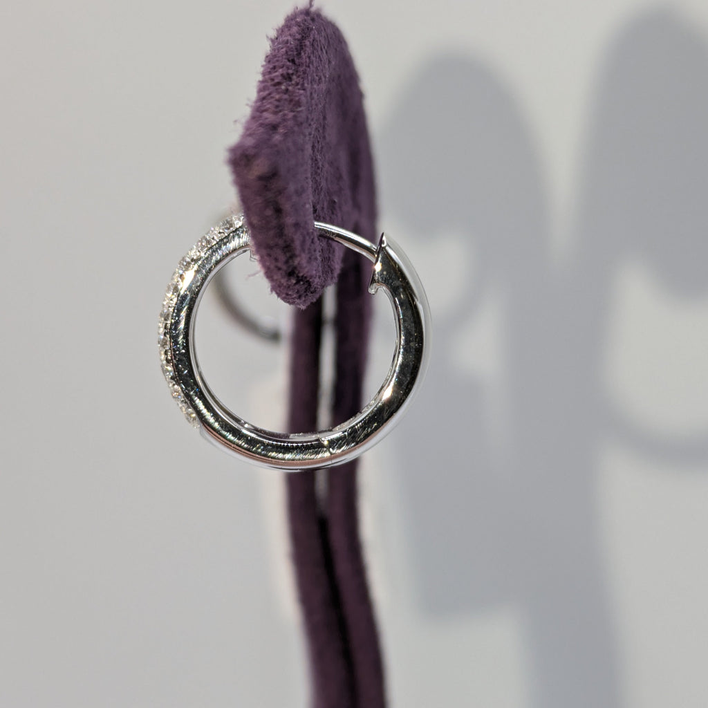 18k White gold pave set chunky hoops