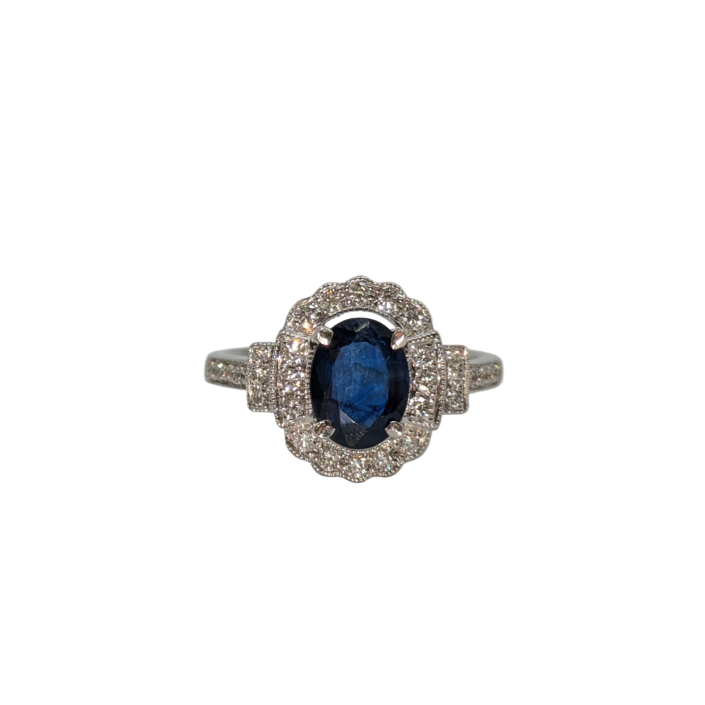 18K white gold sapphire ring with halo