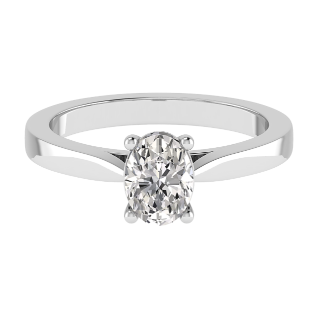Oval solitaire engagement with tapered shoulders