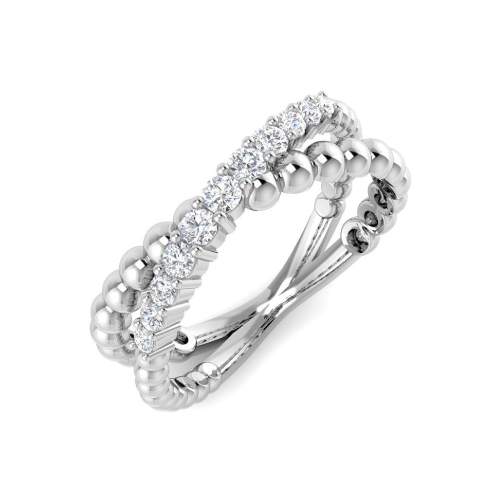 18k Crossover bands one beaded one half eternity style